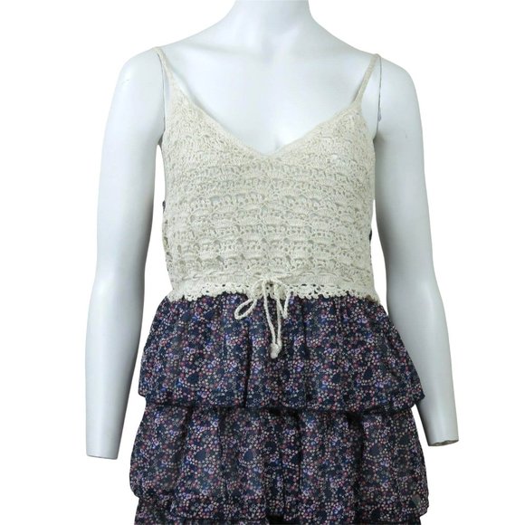 Keren Hart Slip Dress L Crocheted Tiered Ruffles Spaghetti Straps Lined NWT - Picture 4 of 12